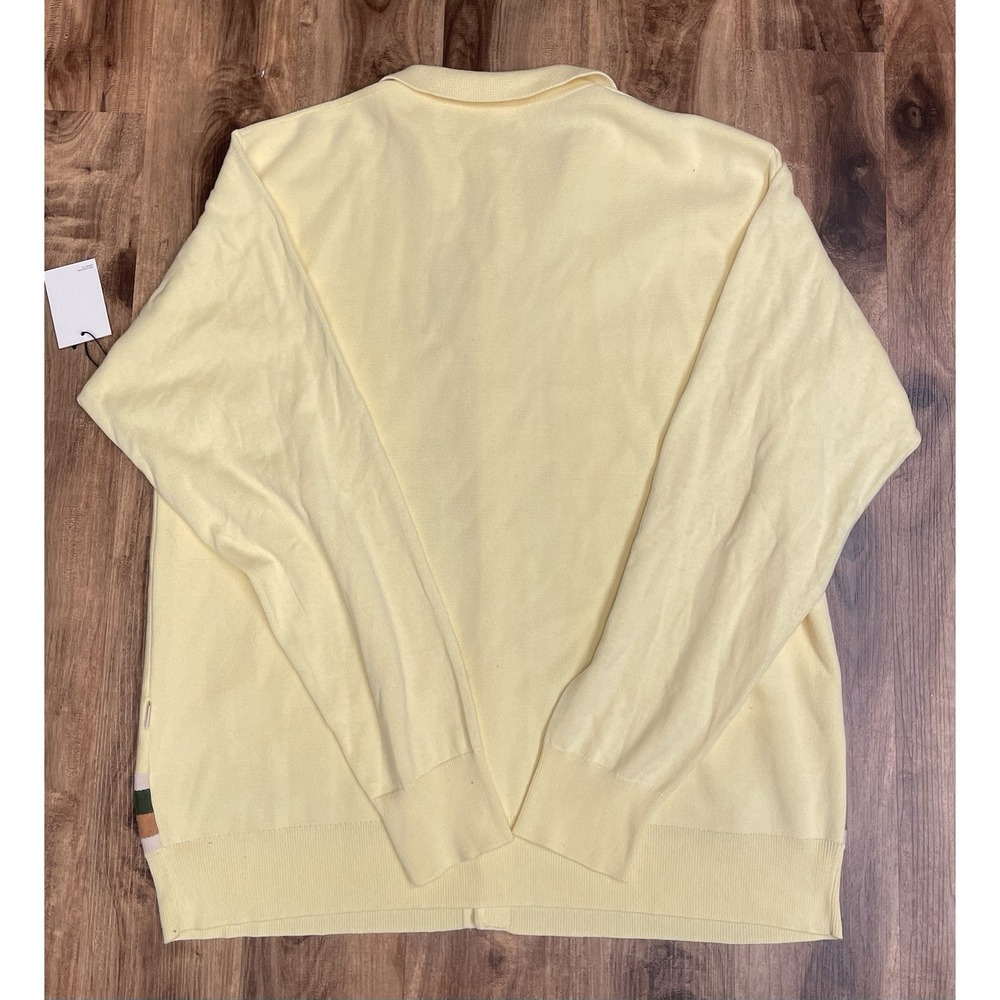 NWT Aimé Leon Dore Yellow Striped Cotton Polo Cardigan Sweater XXL - Picture 2 of 9